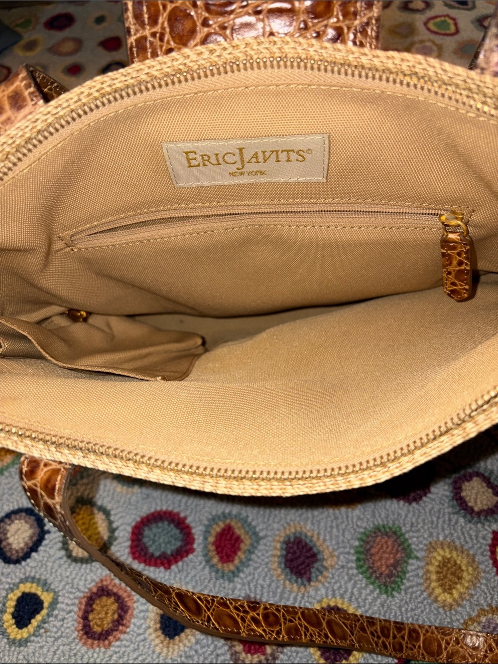Eric Javits New York Squishee Croc-Trim Woven Tote - Picture 3 of 3